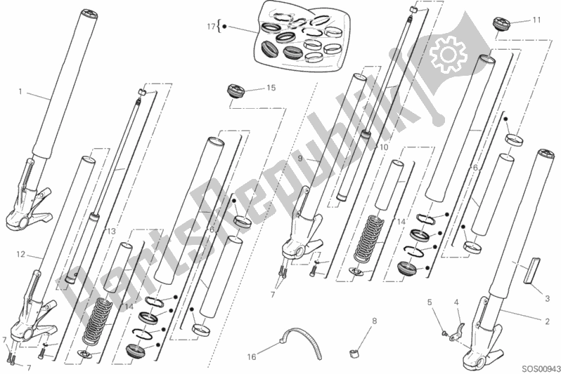 All parts for the Front Fork of the Ducati Scrambler 1100 Thailand 2020